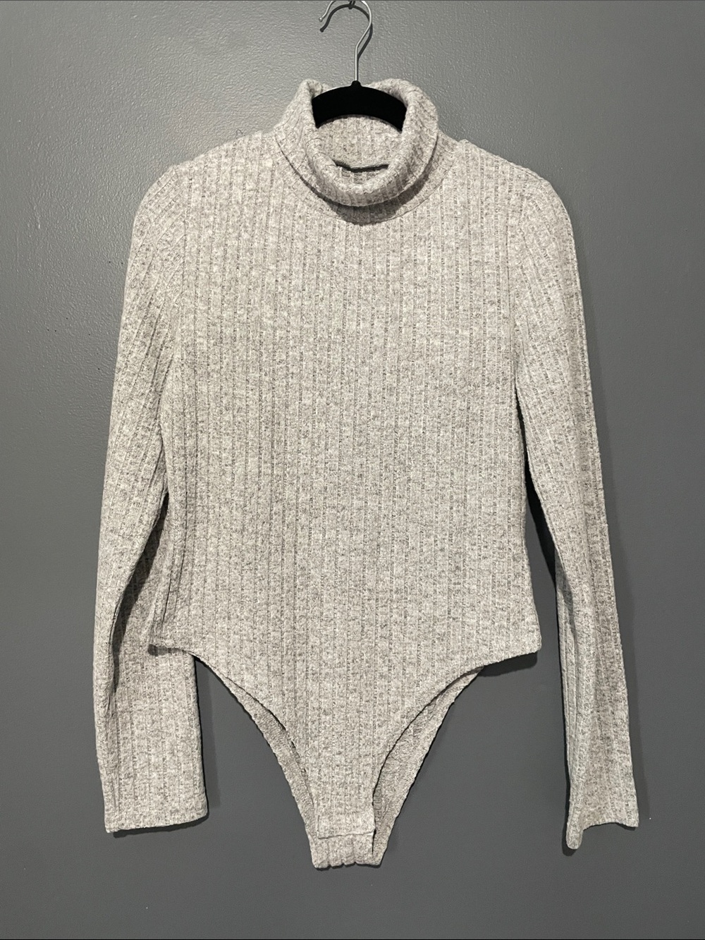 Gray Ribbed Turtleneck Bodysuit Sweater